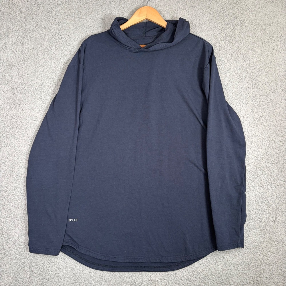 BYLT Hoodie Mens XL Navy Blue Drop Cut Hooded Long Sleeve Premium Basics Shirt
